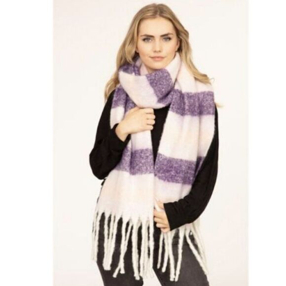 Purple Pink Scarf Scarf Fringed Striped BIG 84"Lx14"W - Picture 1 of 4